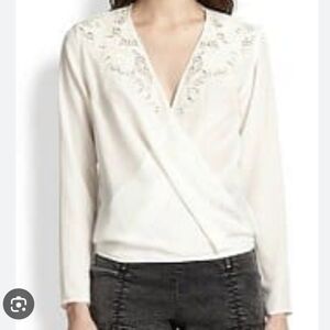 The Kooples Silk Broderie Anglaise White Wrap Blouse Size M